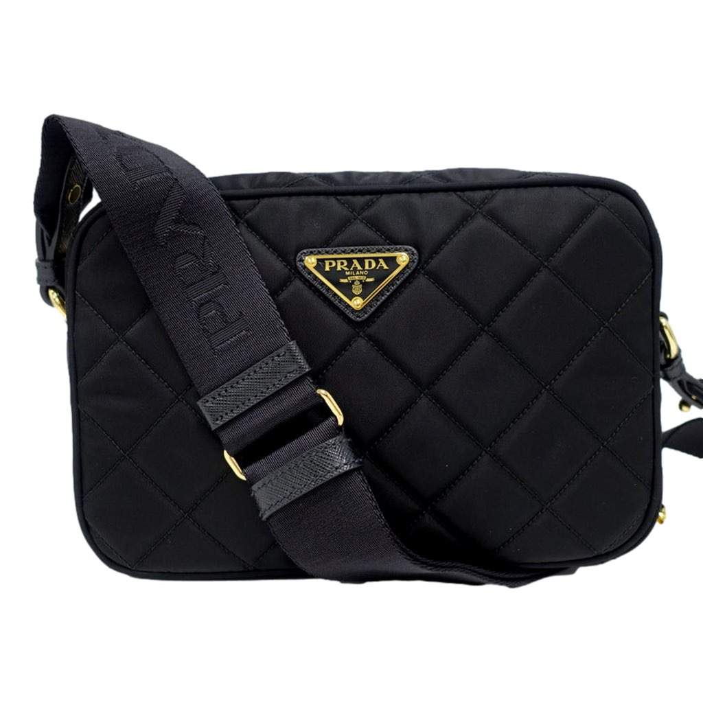 Prada Prada Tessuto Black Quilted Nylon Triangle Logo Camera Crossbody Bag Black Never worn, with tag - Front View