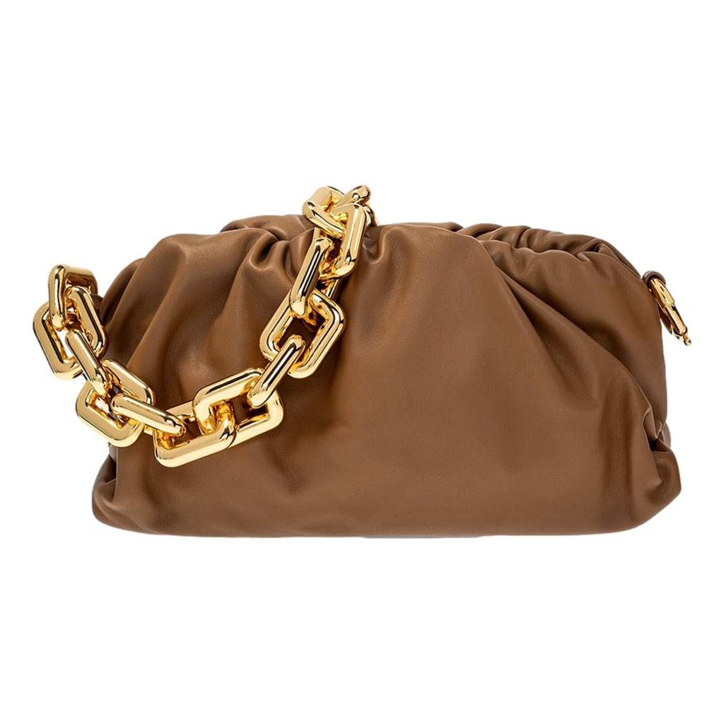 Bottega Veneta Bottega Veneta The Chain Pouch Brown Calfskin Leather Shoulder Bag Brown Leather Never worn, with tag - Front View