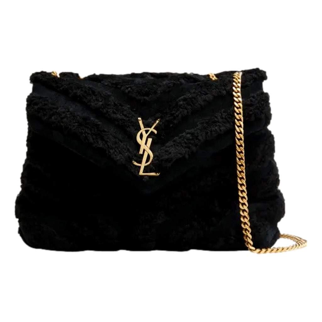 Saint Laurent Saint Laurent Loulou Black Shearling Medium Shoulder Bag Black Leather Never worn, with tag - Front View