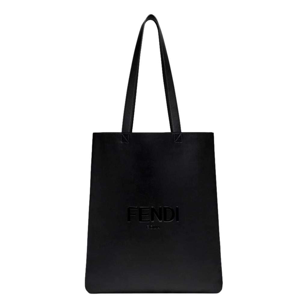 Fendi Fendi Roma Embossed Logo Black Calf Leather Large Shopping Tote Bag Black Leather Never worn, with tag - Front View