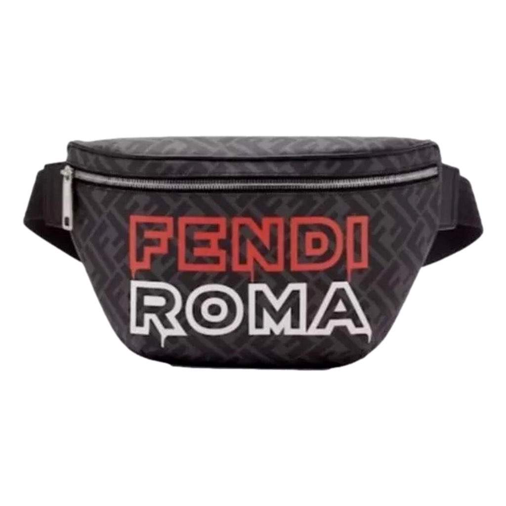 Fendi Fendi Roma Fendigraphy Nero and Rosso Leather Belt Bag Black Leather Never worn, with tag - Front View