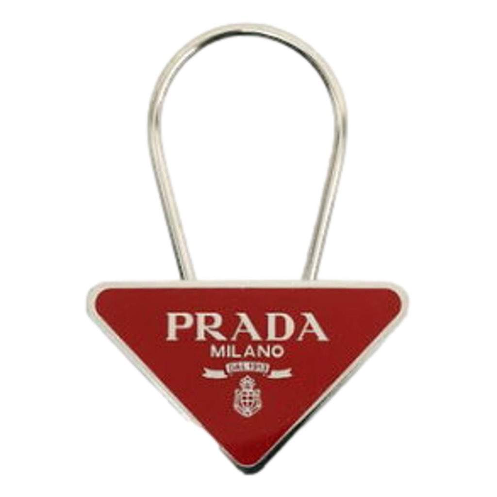 Prada Prada Enameled Metal Key Ring Red and Gold Triangle Logo Purse Charm Red Never worn, with tag - Front View