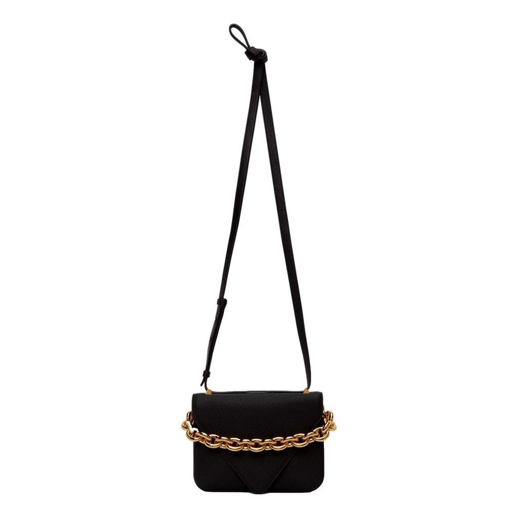 Bottega Veneta Bottega Veneta Calfskin Mount Envelope Crossbody Bag Black and Gold Black Leather Never worn, with tag - Front View