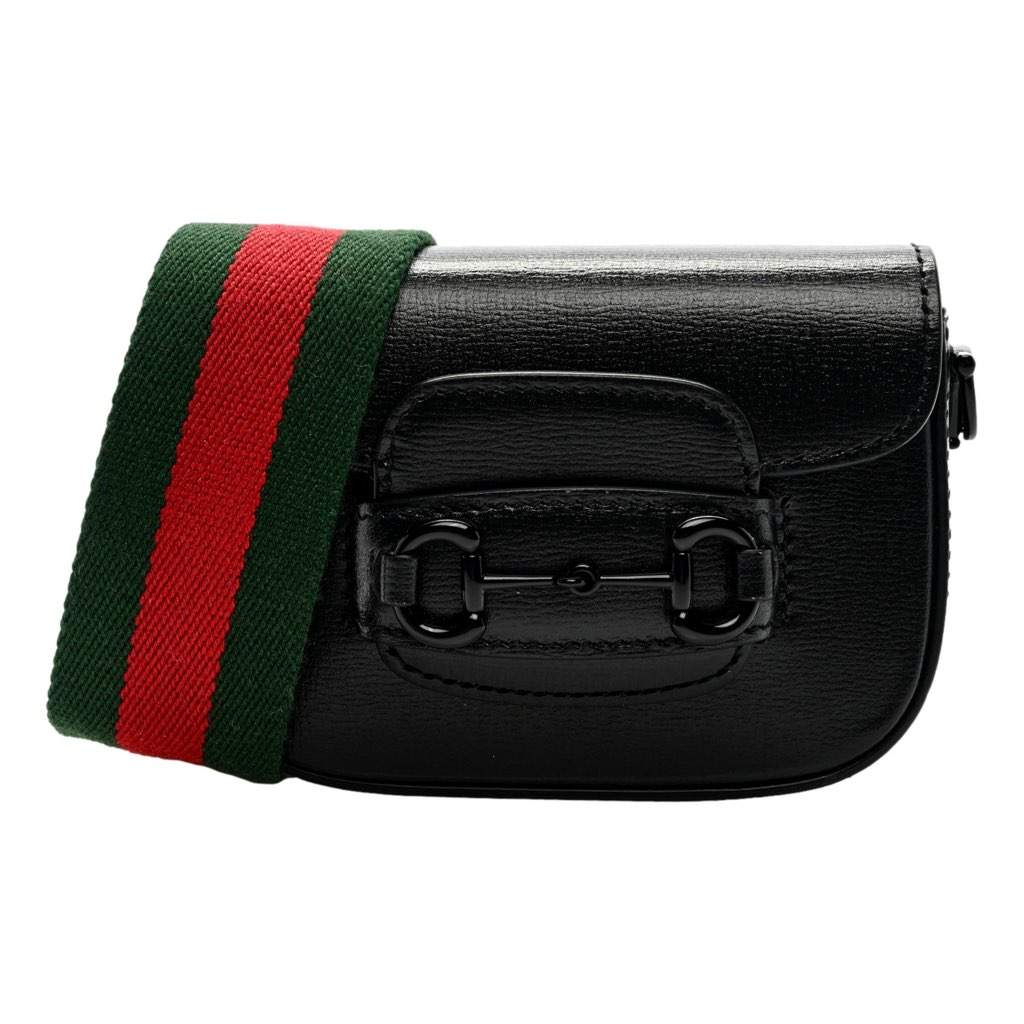 Gucci Gucci Azalea Calfskin Web Monochrome Horsebit 1955 Mini Handbag Black Black Leather Never worn, with tag - Front View