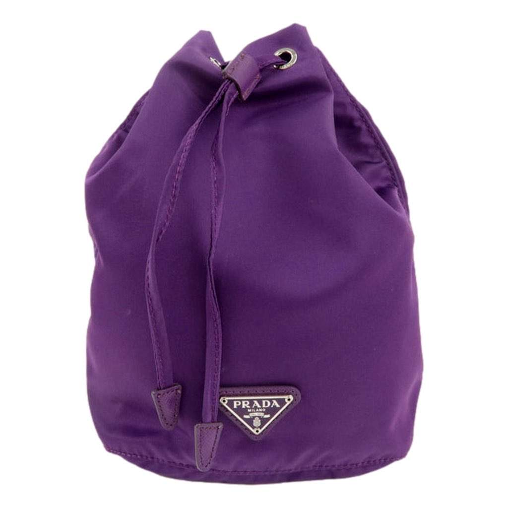 Prada Prada UVA Purple Tessuto Nylon Triangle Logo Drawstring Bucket Bag Purple Never worn, with tag - Front View