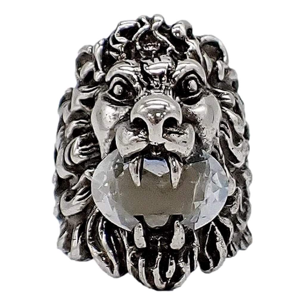 Gucci Gucci Lion Head Motif Silver Ring Crystal Size 13 Silver Never worn, with tag - Front View