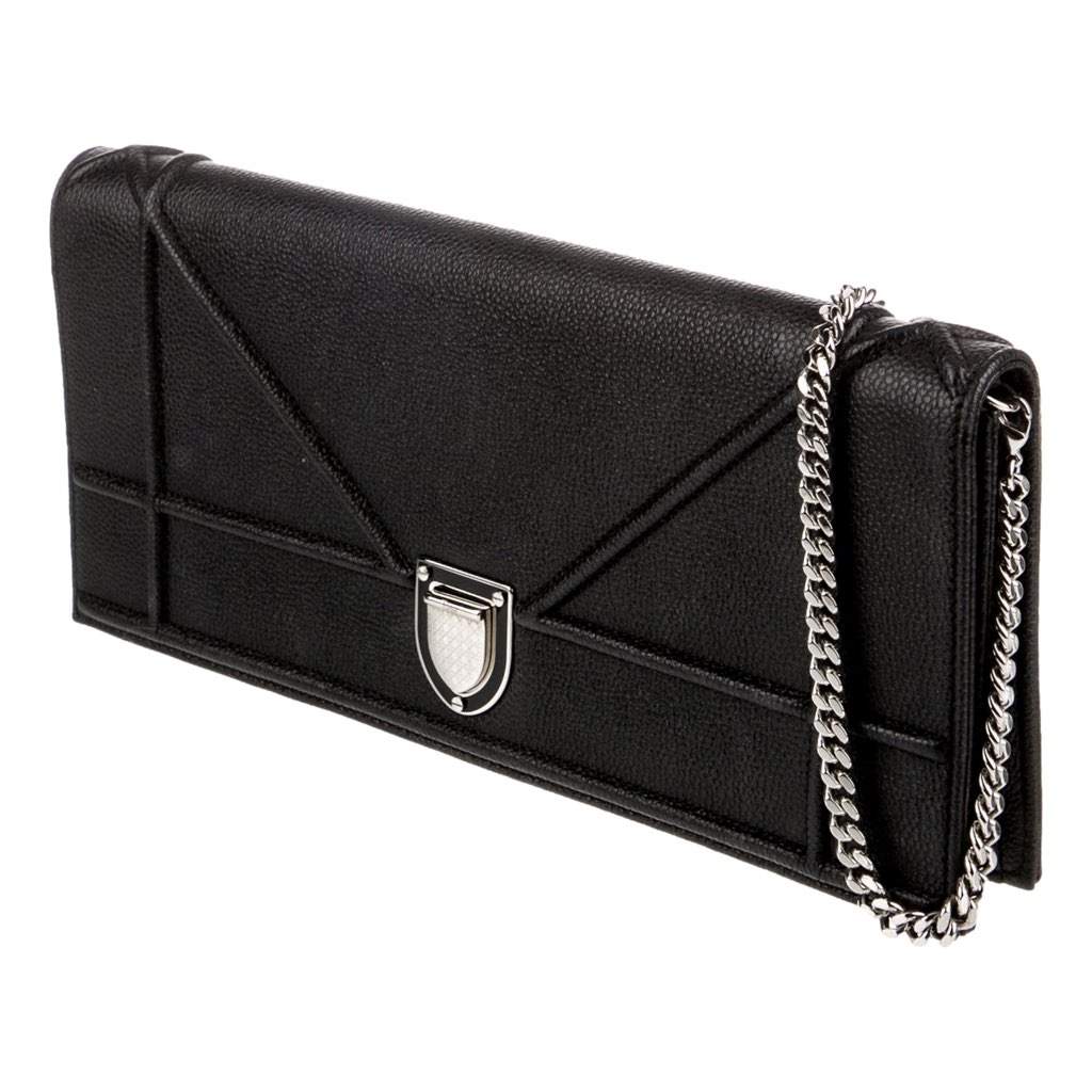 Dior Dior Black Calfskin Leather Diorama Wallet on Chain Black Leather Very good condition - Front View