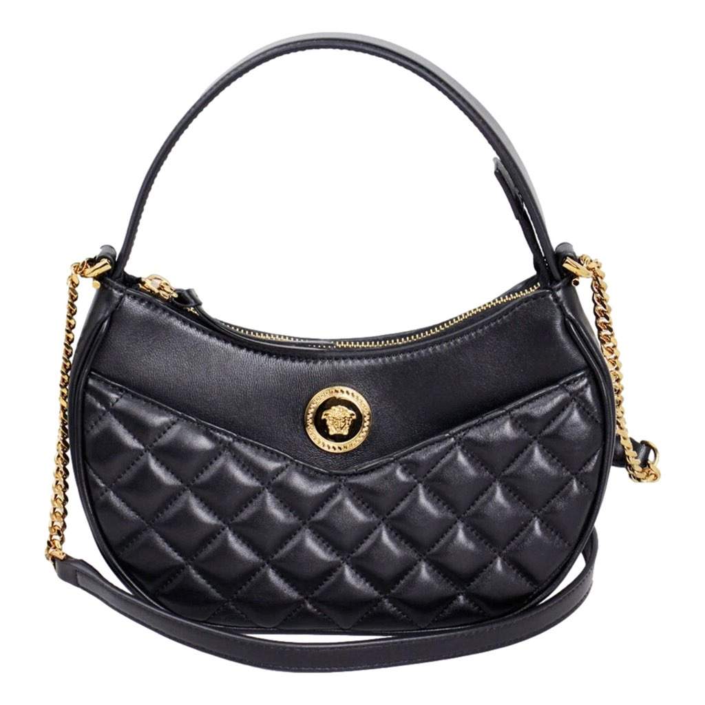 Versace Versace La Medusa Half Moon Hobo Shoulder Crossbody Bag Black Leather Black Leather Never worn, with tag - Front View