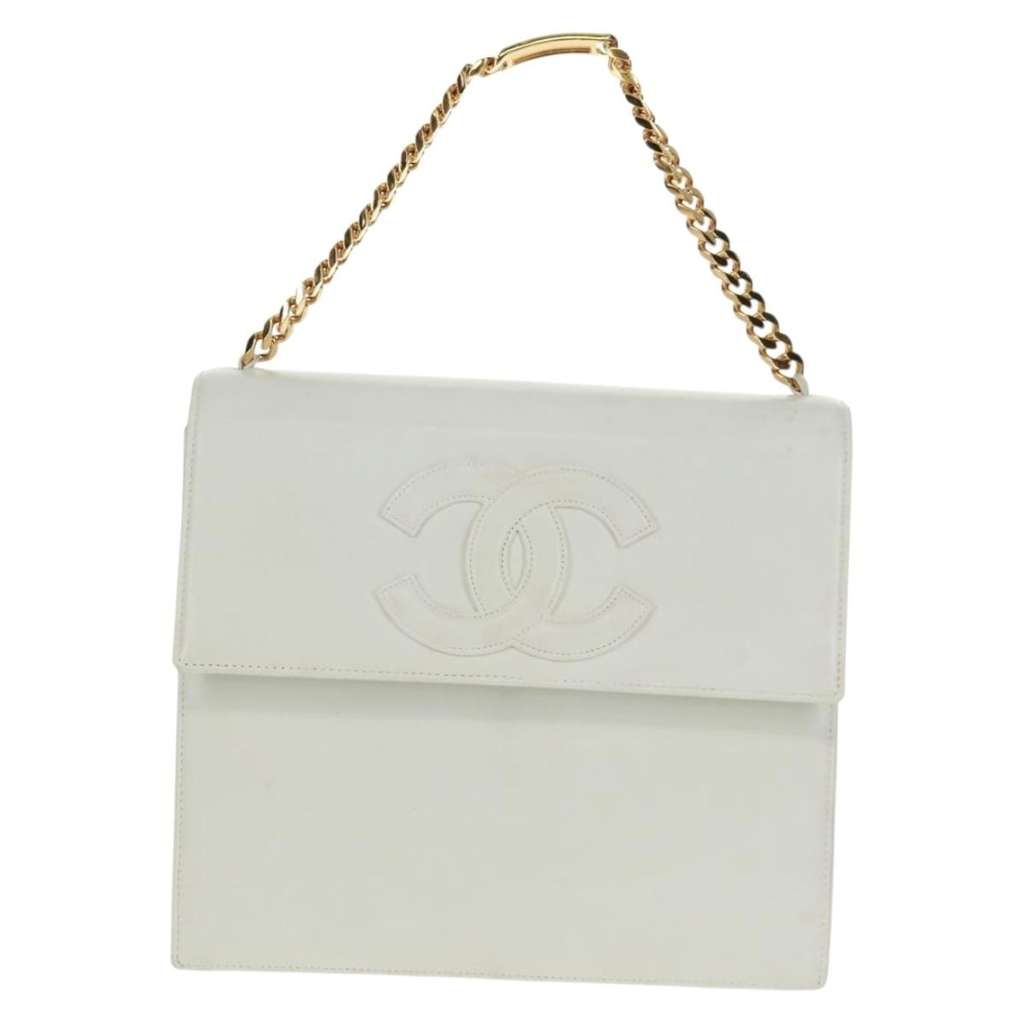 Chanel CC Chain Shoulder Bag White Leather Good condition - Front View