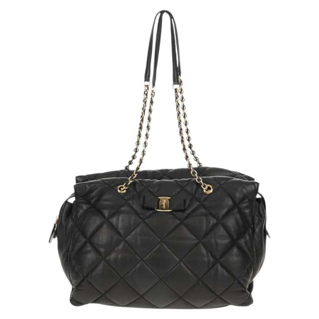 Salvatore Ferragamo Ginette Chain Shoulder Bag Black Leather Fair condition - Front View