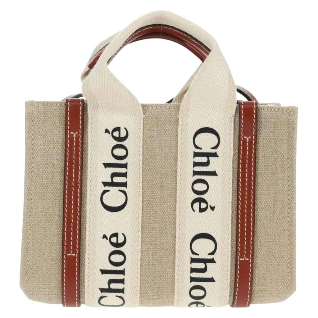Chloe Woody Tote Beige Canvas Good condition - Front View