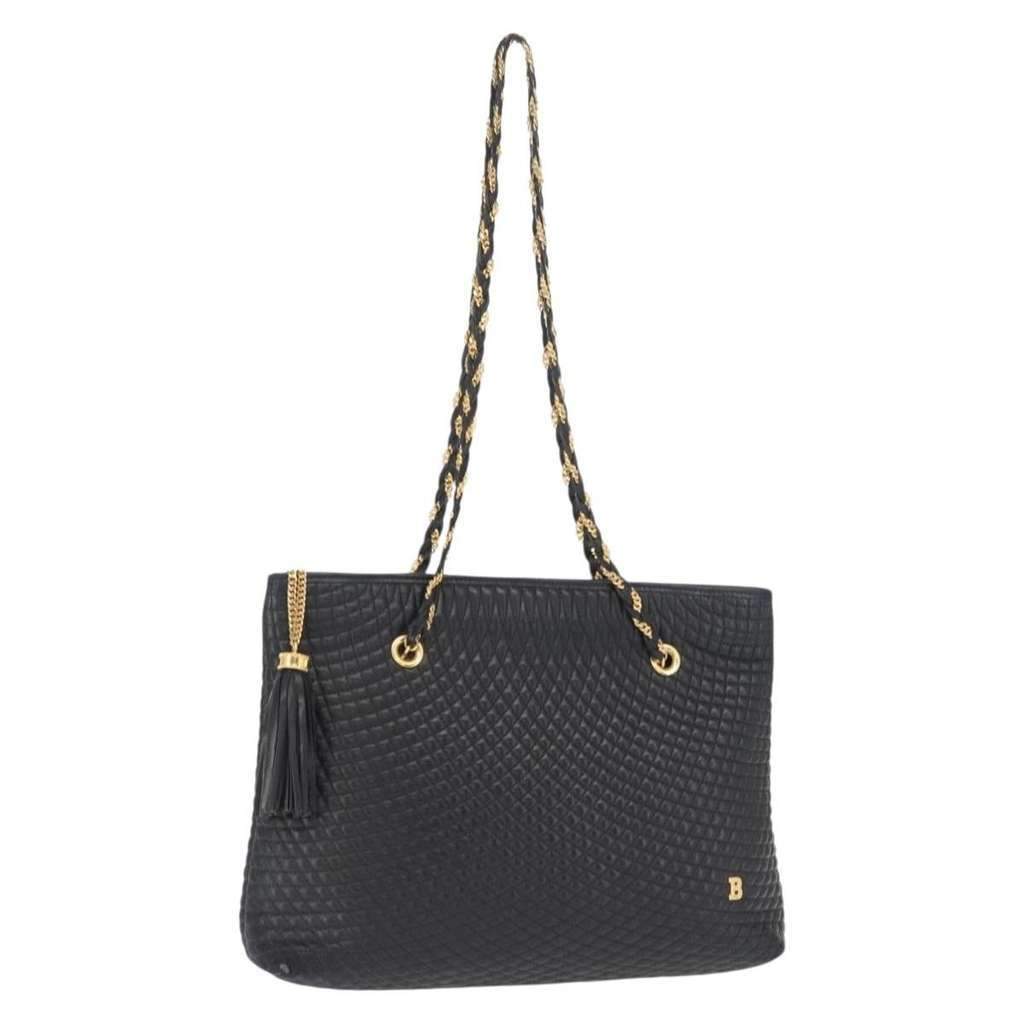 Bally Vintage Chain Shoulder Bag Black Leather Fair condition - Front View