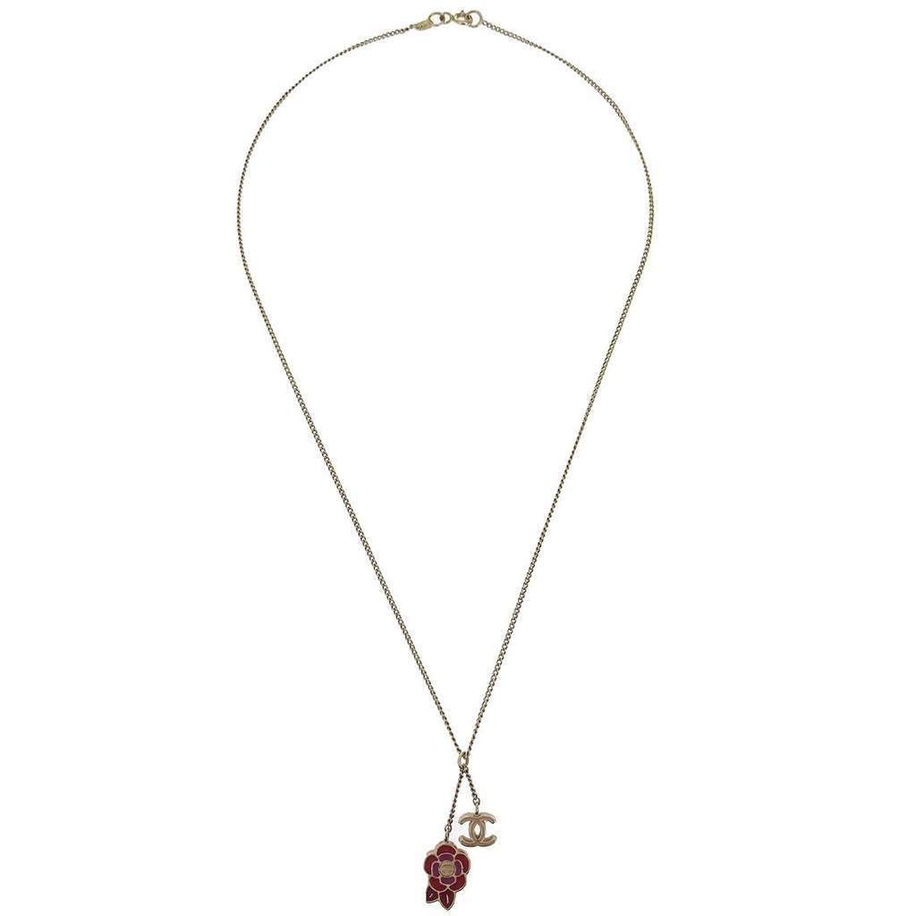 Chanel Camellia Pendant Necklace Gold Good condition - Front View