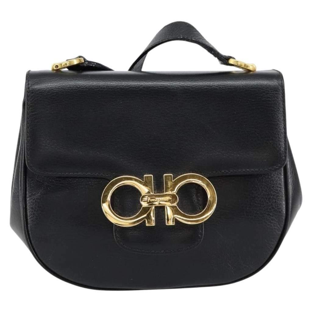 Salvatore Ferragamo Gancini Shoulder Bag Black Leather Good condition - Front View