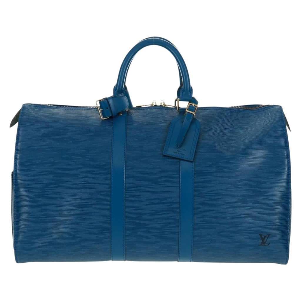 Louis Vuitton Keepall Bag Blue Leather Good condition - Front View