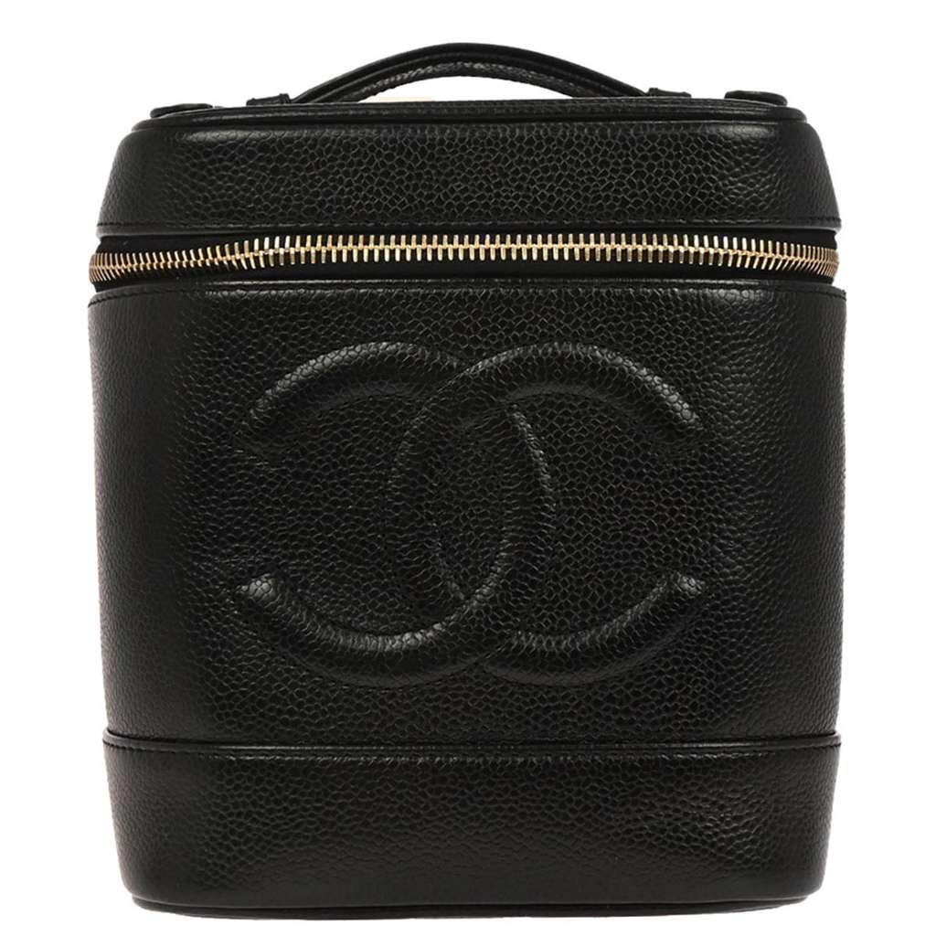 Chanel Vintage Timeless Cosmetic Case Black Leather Good condition - Front View