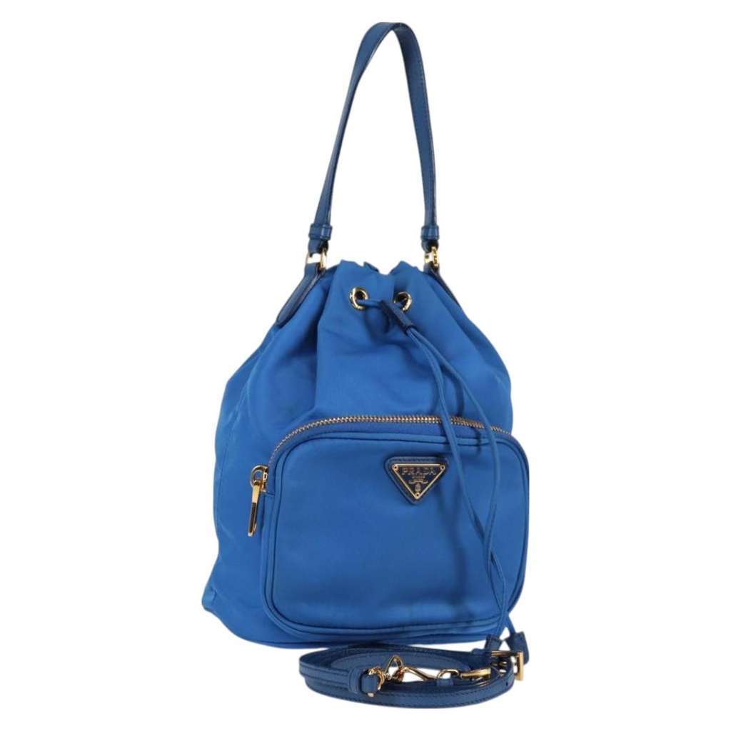 Prada Drawstring Bucket Bag Blue Good condition - Front View