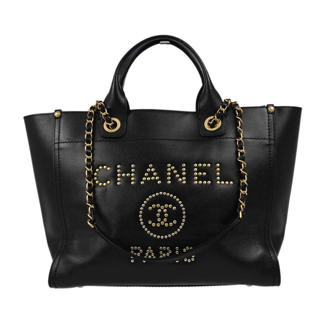 Chanel Deauville Tote Black Leather Good condition - Front View