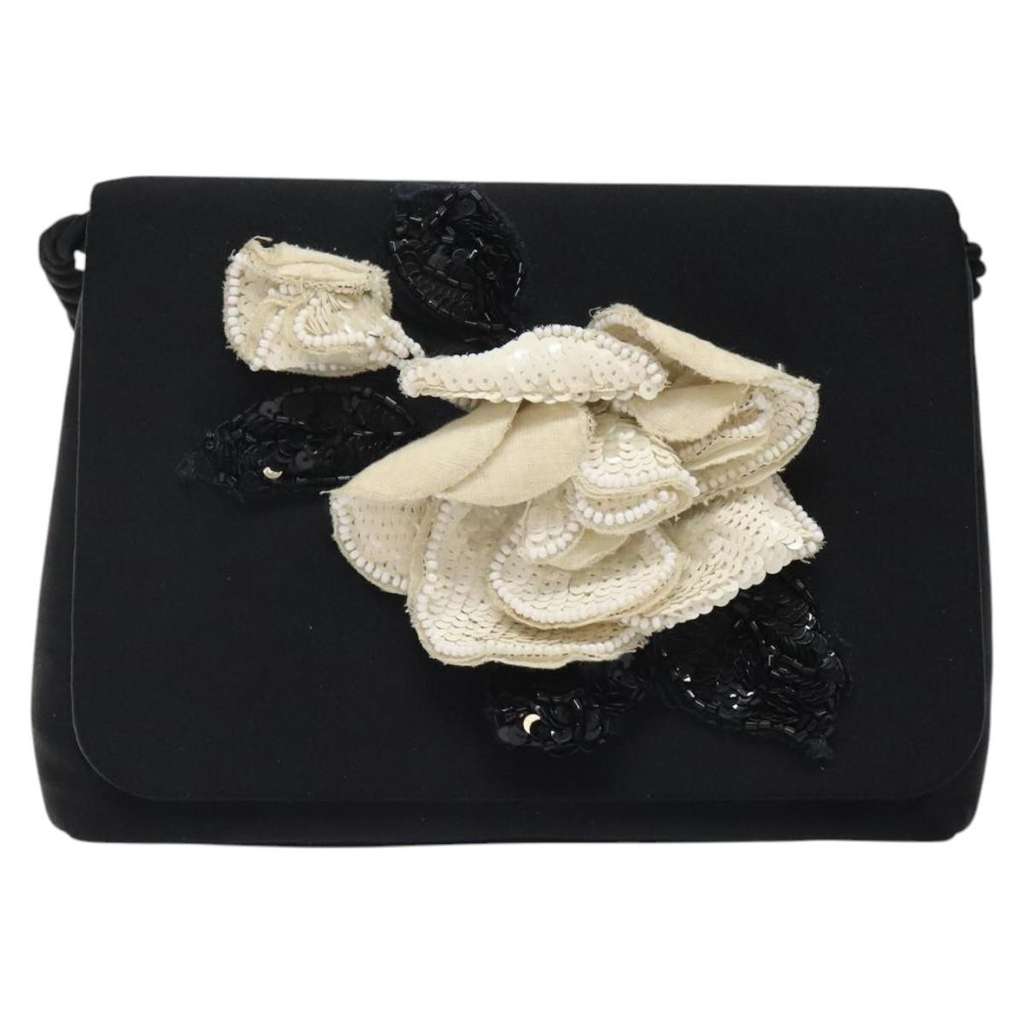 Chanel Camellia Clutch Bag Black Silk Fair condition - Front View