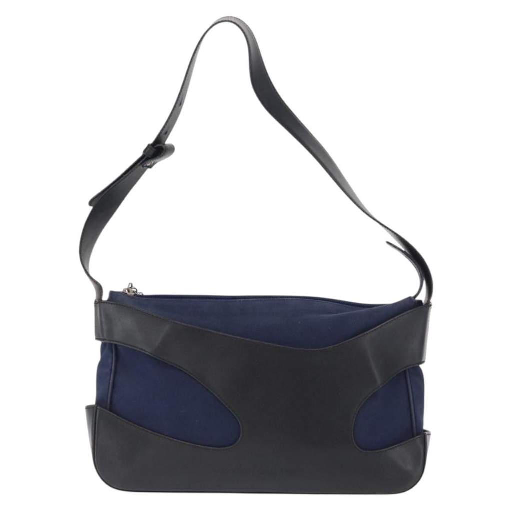 Salvatore Ferragamo Cut Out Shoulder Bag Navy Canvas Good condition - Front View