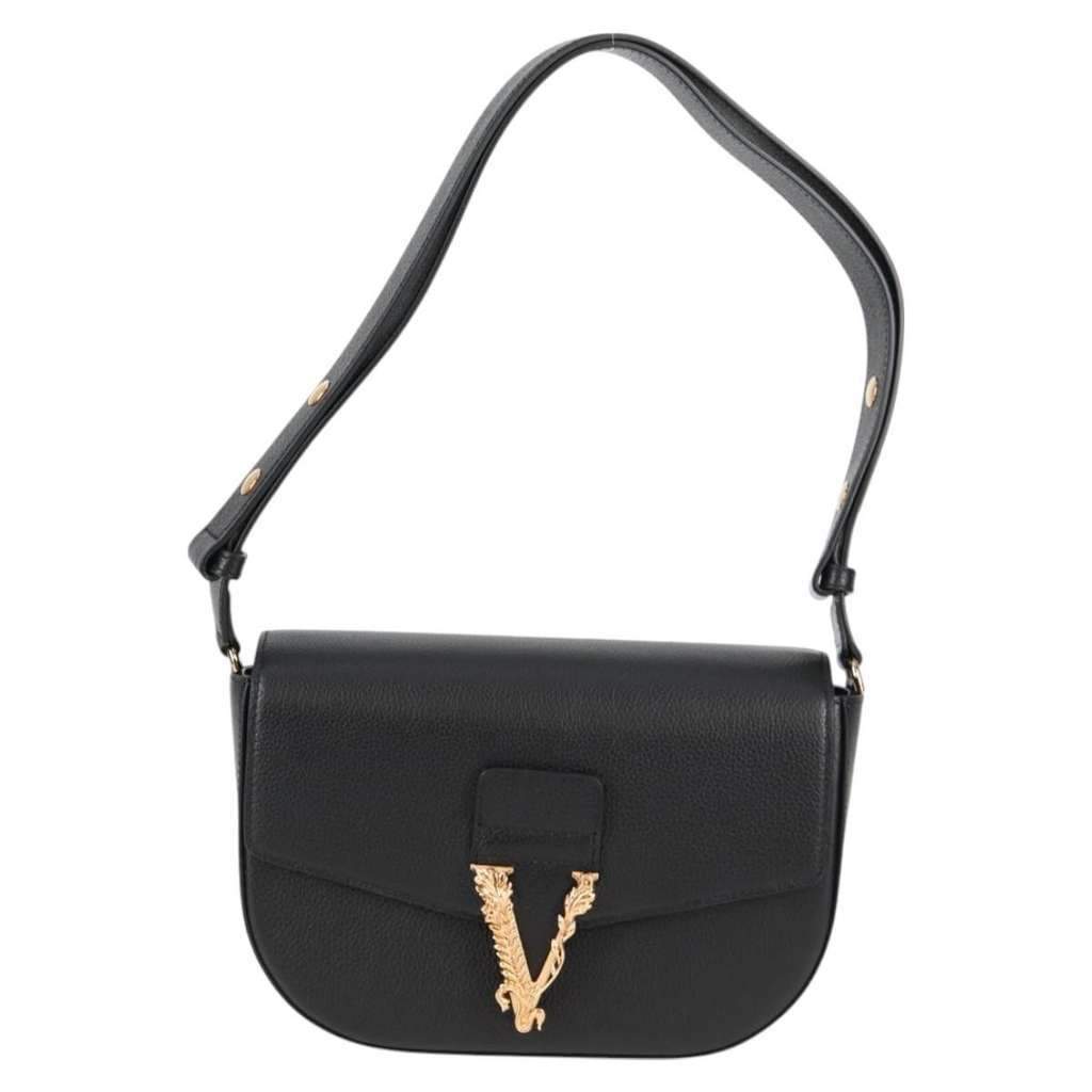 Versace Virtus Flap Messenger Bag Black Leather Very good condition - Front View