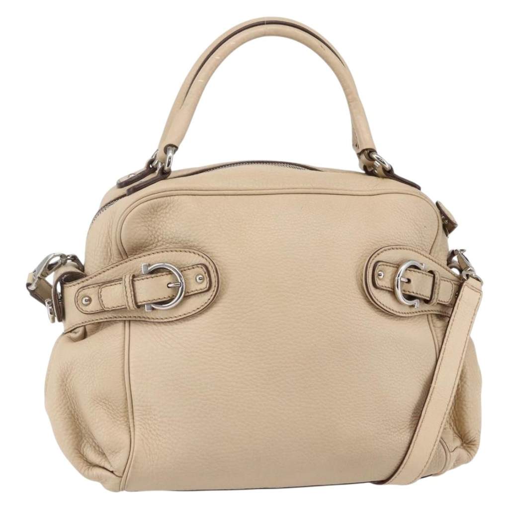 Salvatore Ferragamo Gancini handbag Beige Leather Good condition - Front View