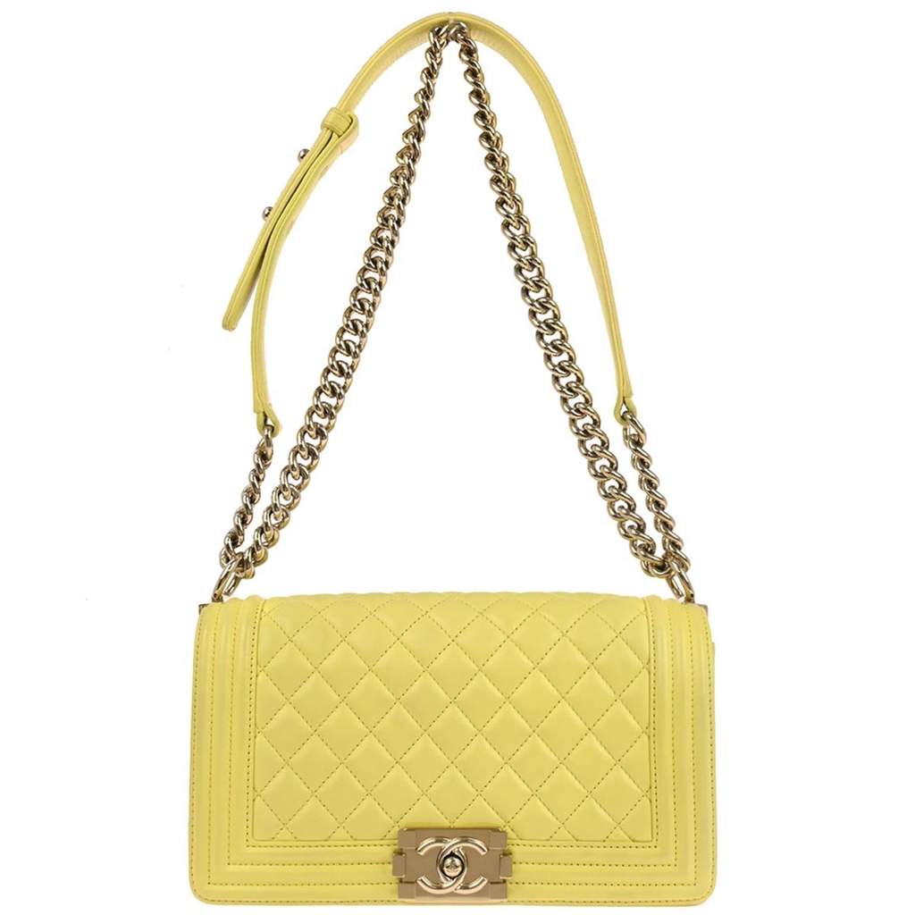 Chanel Boy Flap Bag Yellow Leather Good condition - Front View
