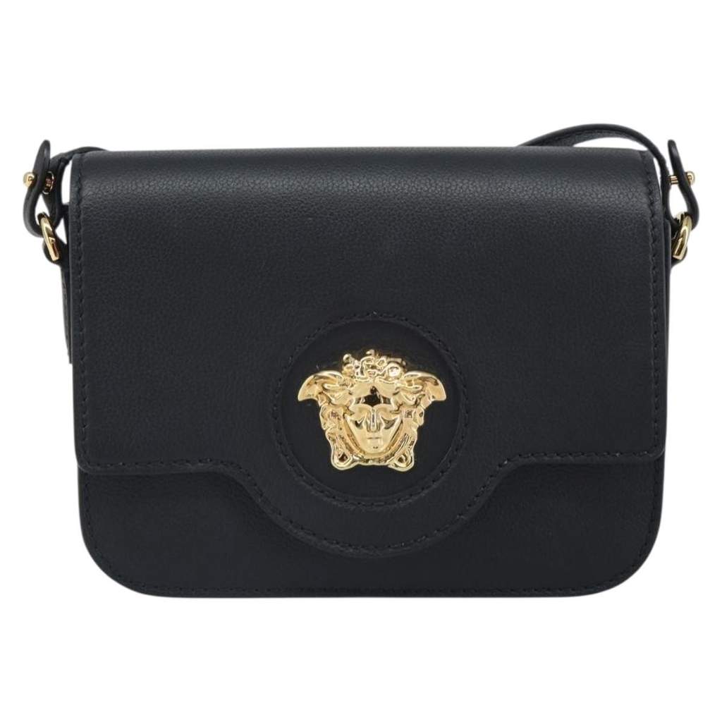 Versace La Medusa Flap Shoulder Bag Black Leather Good condition - Front View