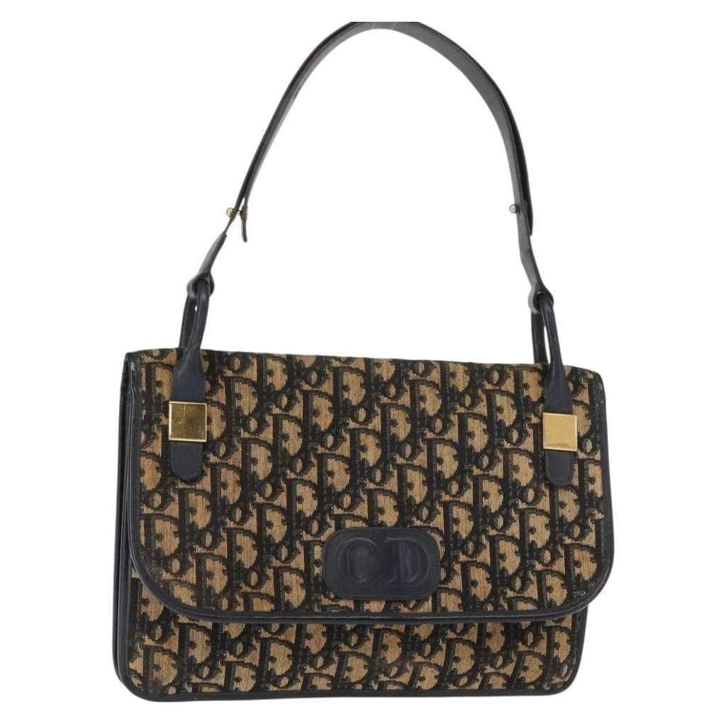 Christian Dior Vintage Trotter Shoulder Bag Navy Canvas Good condition - Front View