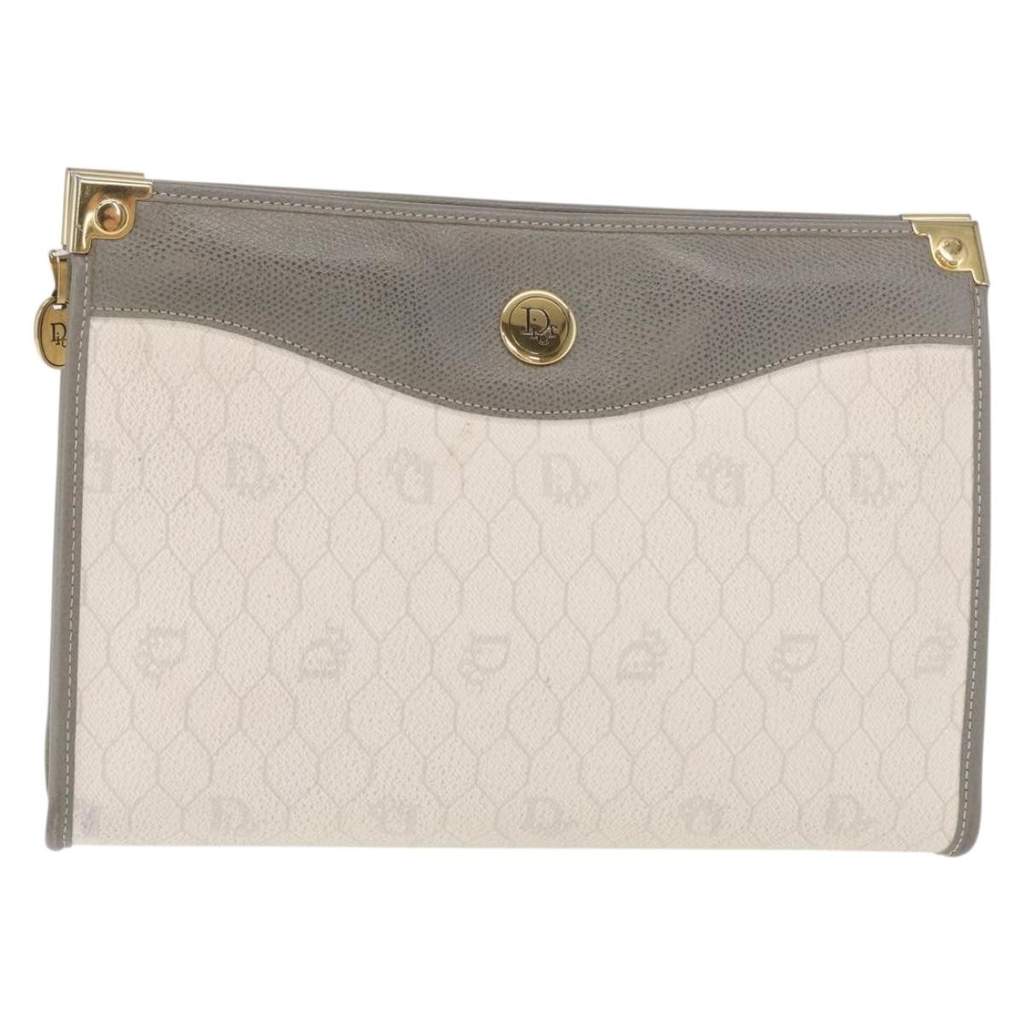 Christian Dior Vintage Honeycomb Zip Pouch White Canvas Good condition - Front View