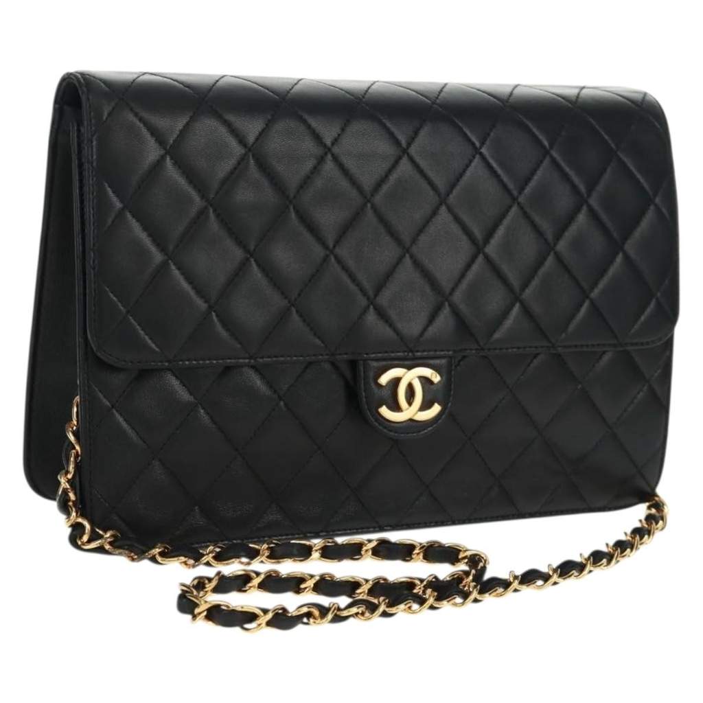 Chanel Vintage Classic Single Flap Bag Black Leather Good condition - Front View