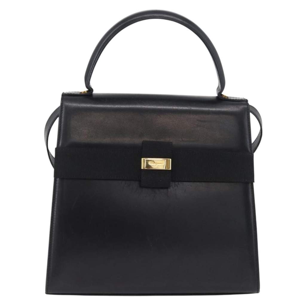Salvatore Ferragamo Vara Handbag Black Leather Good condition - Front View