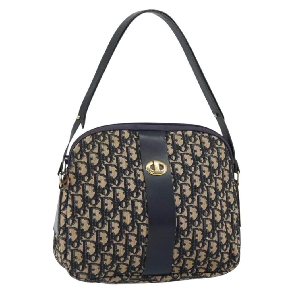 Christian Dior Vintage CD Trotter Handbag Navy Canvas Good condition - Front View