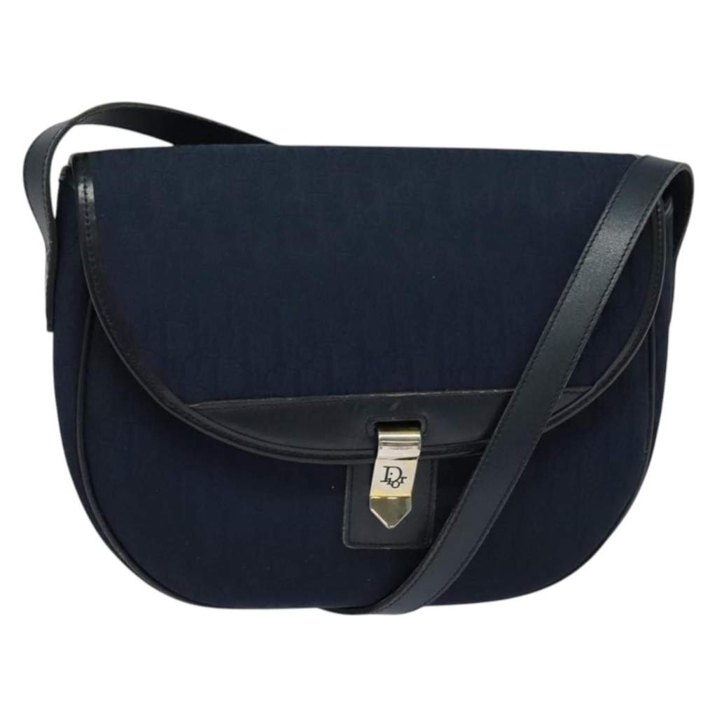 Christian Dior Vintage Trotter Shoulder Bag Navy Canvas Good condition - Front View