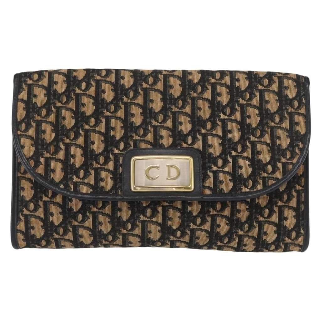 Christian Dior Vintage CD Chain Flap Shoulder Bag Navy Canvas Good condition - Front View