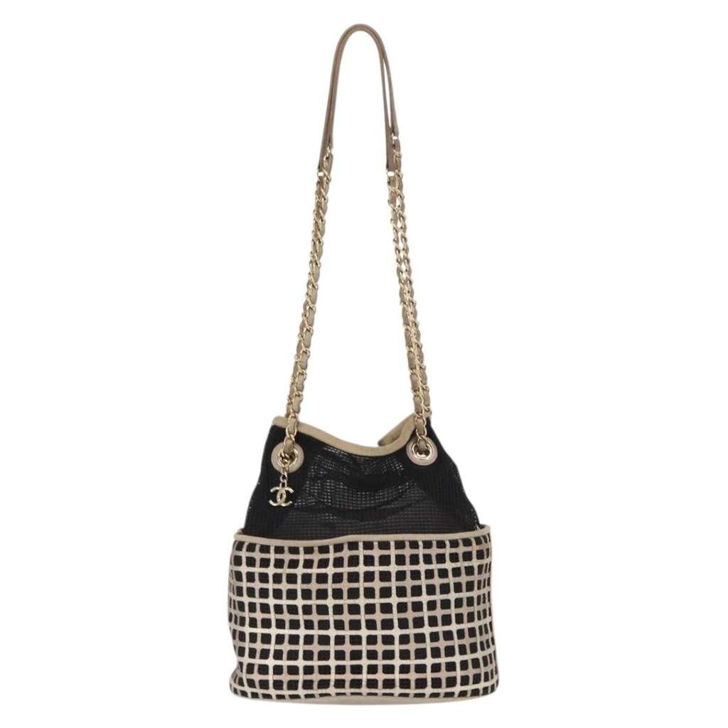 Chanel Chain Bucket Bag Black Leather Fair condition - Front View