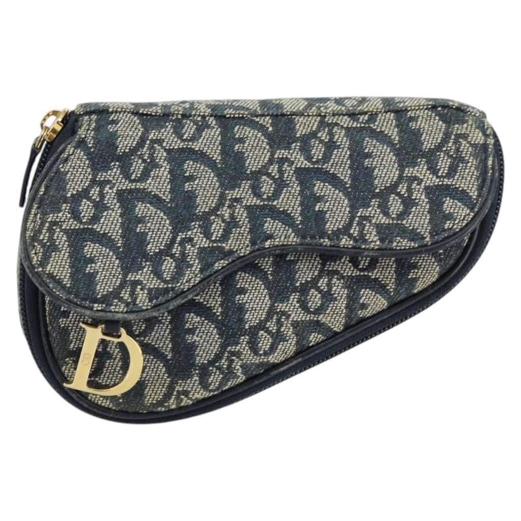 Christian Dior Vintage Saddle Coin Purse Blue Canvas Good condition - Front View