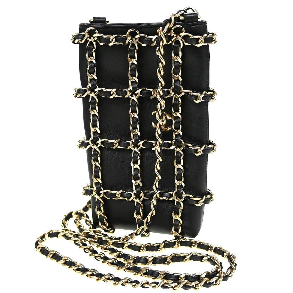 Chanel Tech Me Out Clutch With Chain Black Leather Good condition - Front View