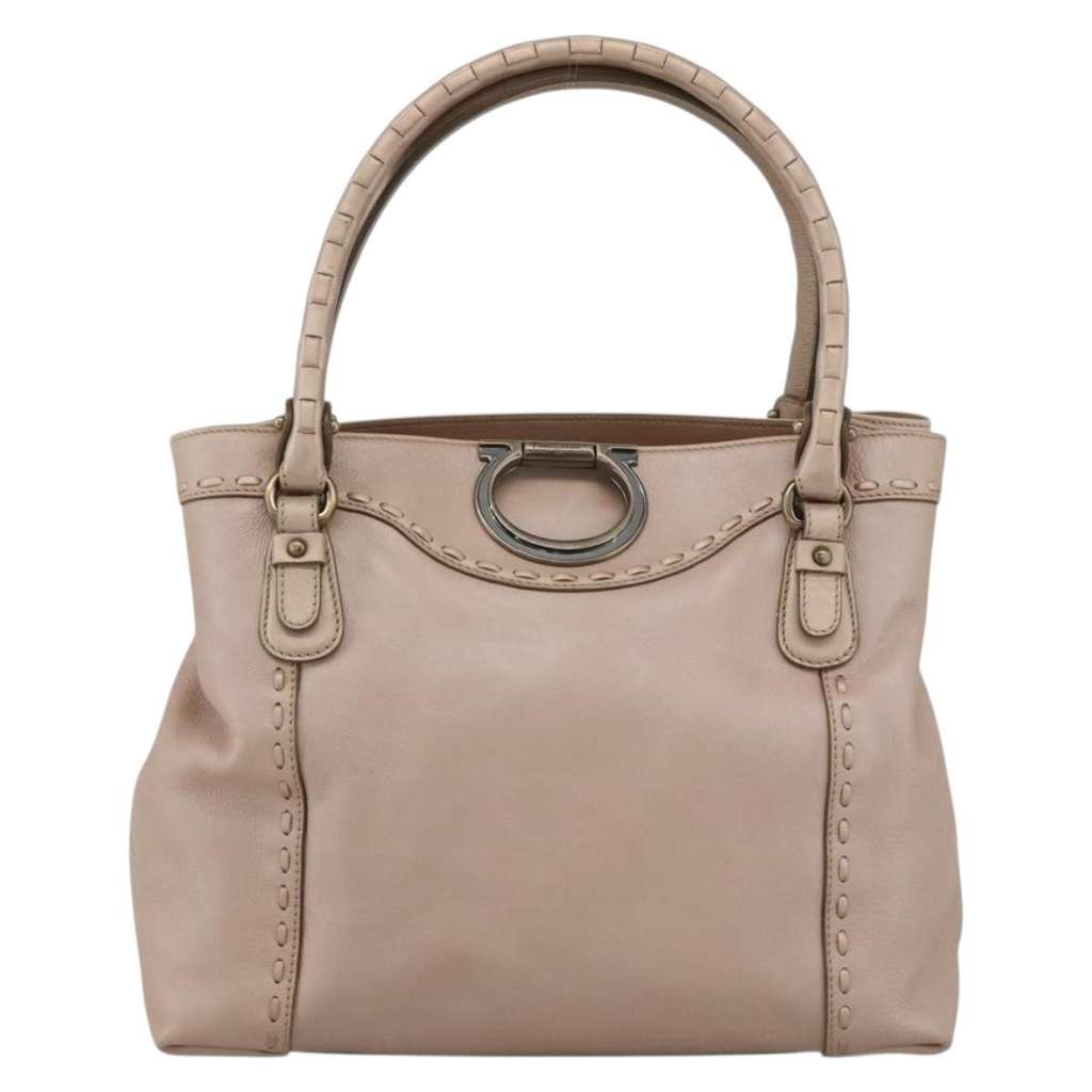 Salvatore Ferragamo Gancini handbag Beige Leather Good - Front View
