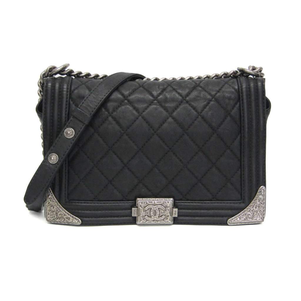 Chanel Paris-Dallas Boy Flap Bag Black Leather Good - Front View