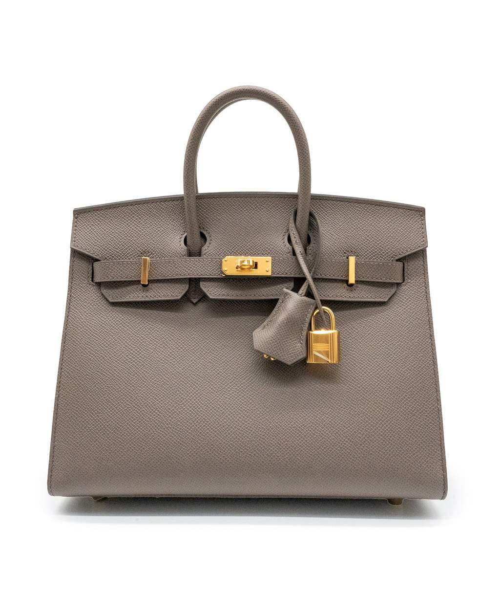 Hermès Birkin 25 Epsom Leather Gris Etain Gold HW 2023 Stamp B Brown Leather Very good - Front View