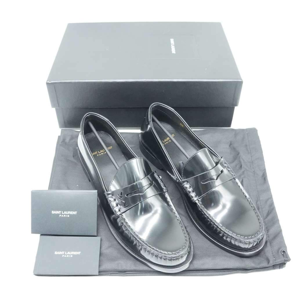Saint Laurent Penny Loafers Black Leather Size 39.5 Black Leather Good - Front View