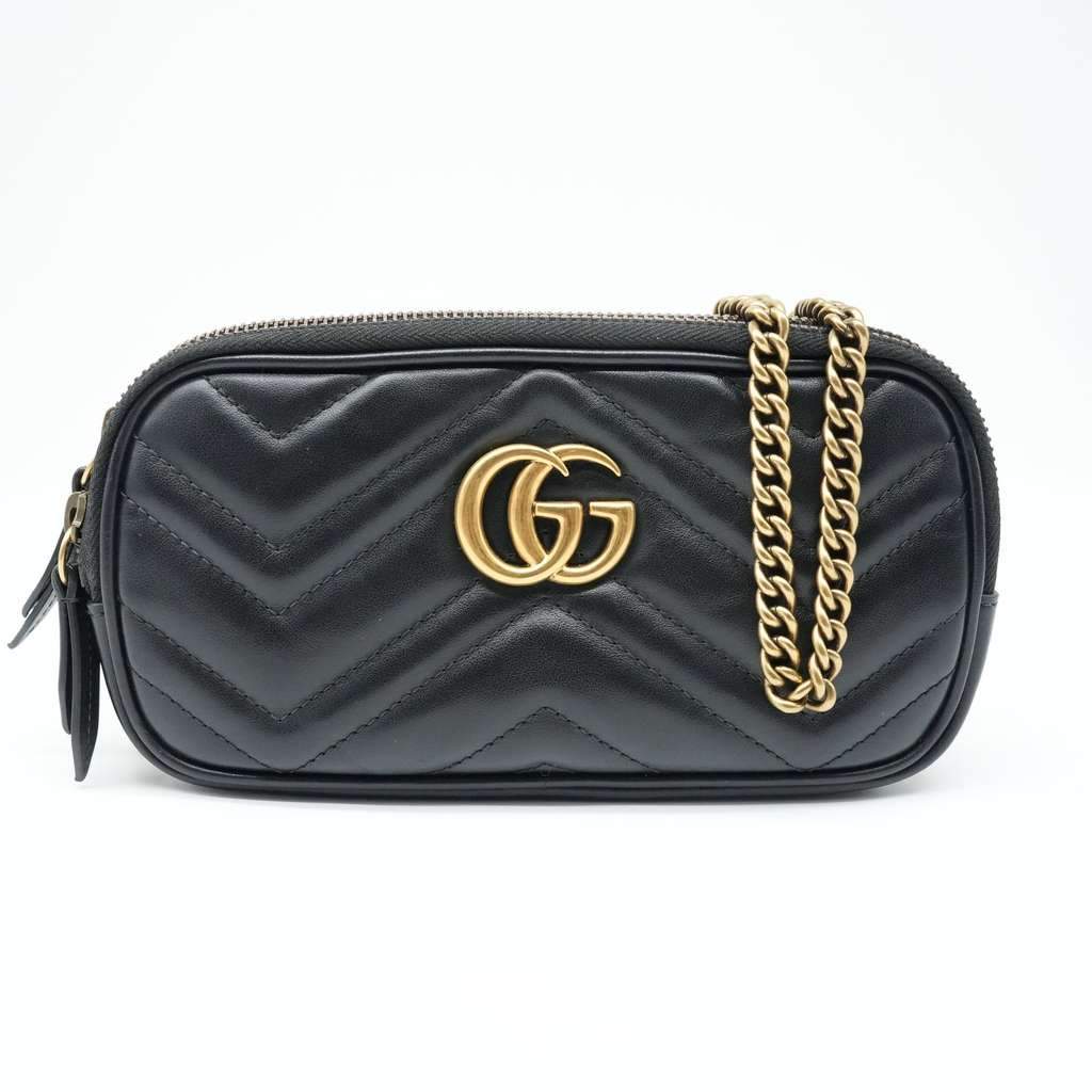 Gucci GG Marmont Triple Zip Bag Black Leather Fair - Front View
