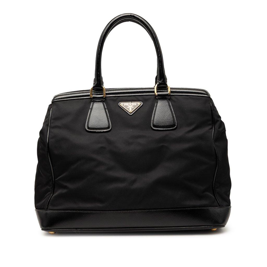 Prada Saffiano Vernice Trimmed Tessuto Parabole Tote