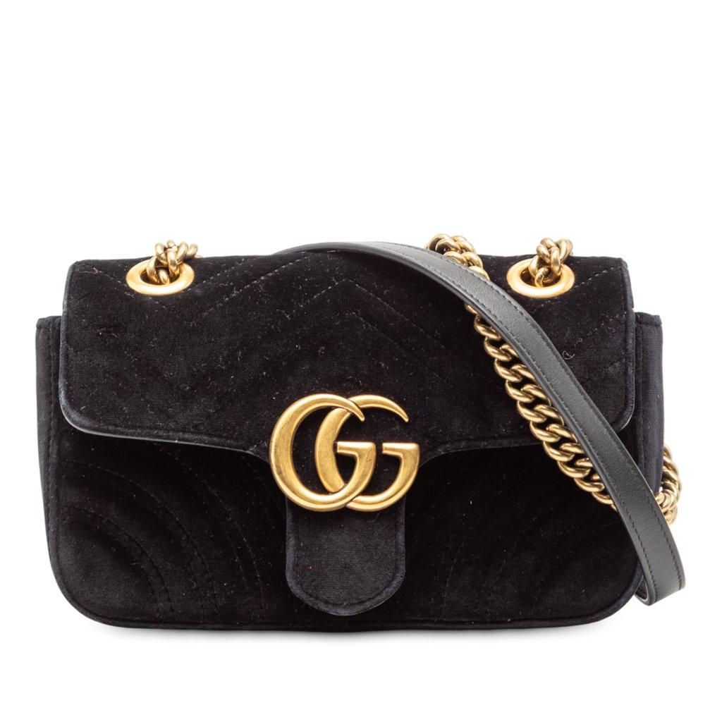 Gucci حقيبة كتف صغيرة من المخمل المبطن بنقشة GG مارمونت