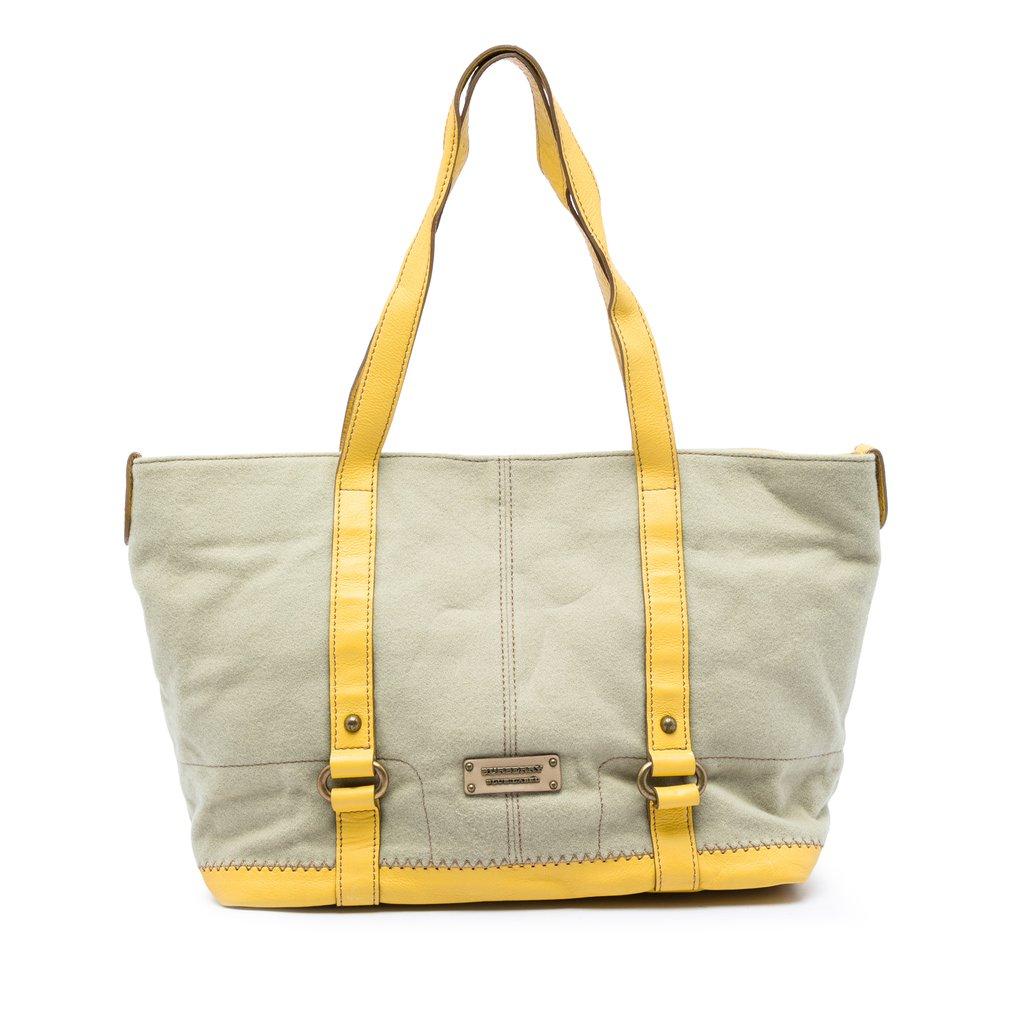 Burberry Leather Trimmed Canvas Tote
