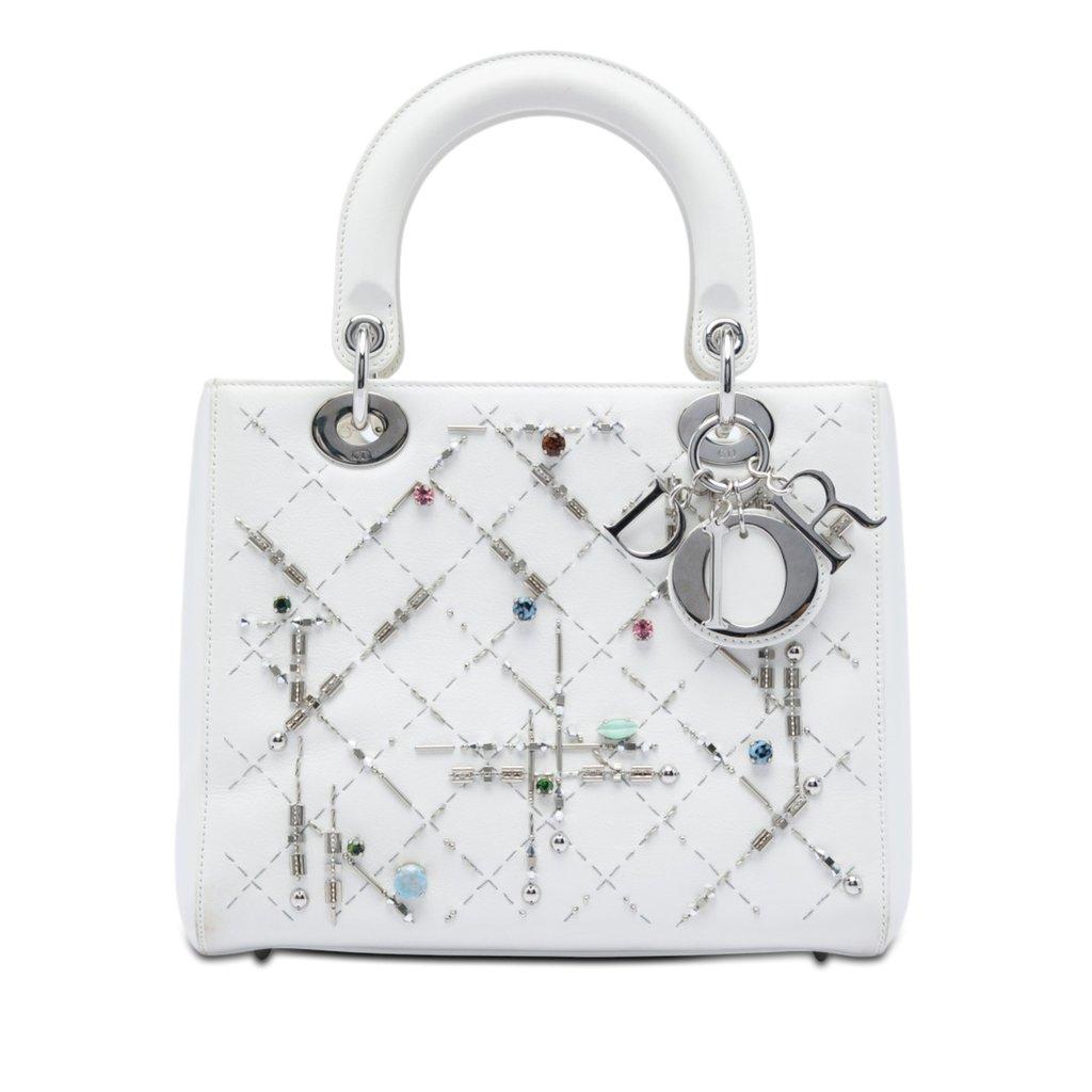 Dior Medium Calfskin Beads And Rhinestone Embellished Lady Dior