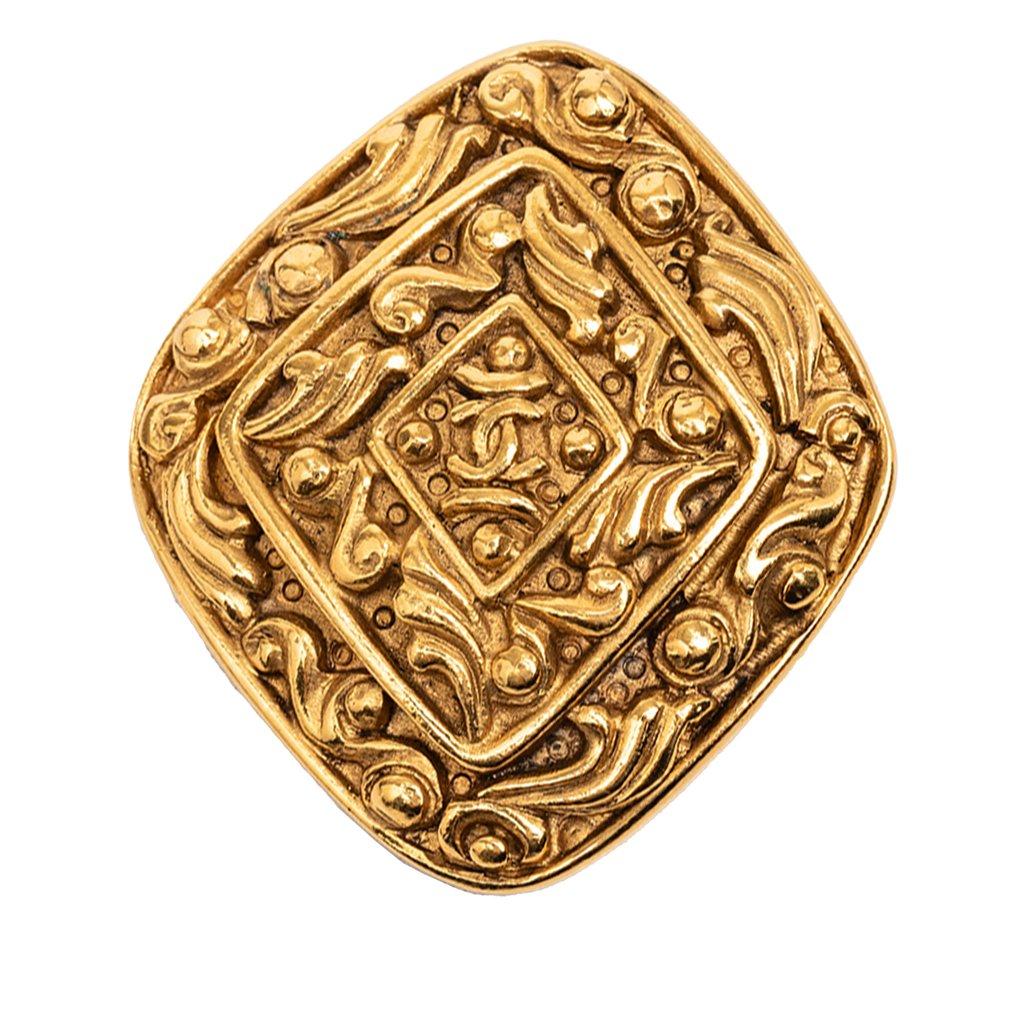 Chanel CC Gold Plated Rhombus Brooch