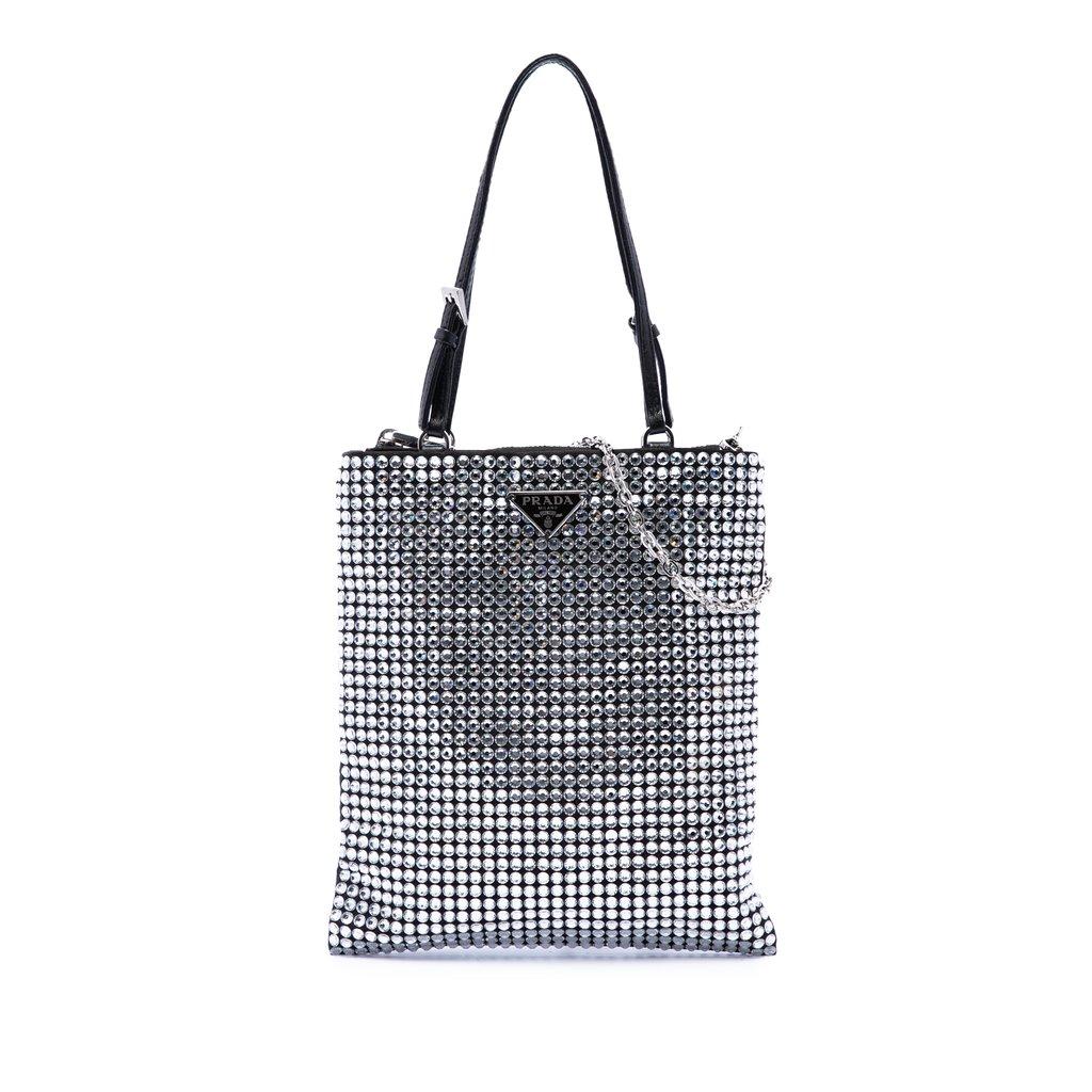 Prada Satin Crystal Embellished Chain Flat Tote