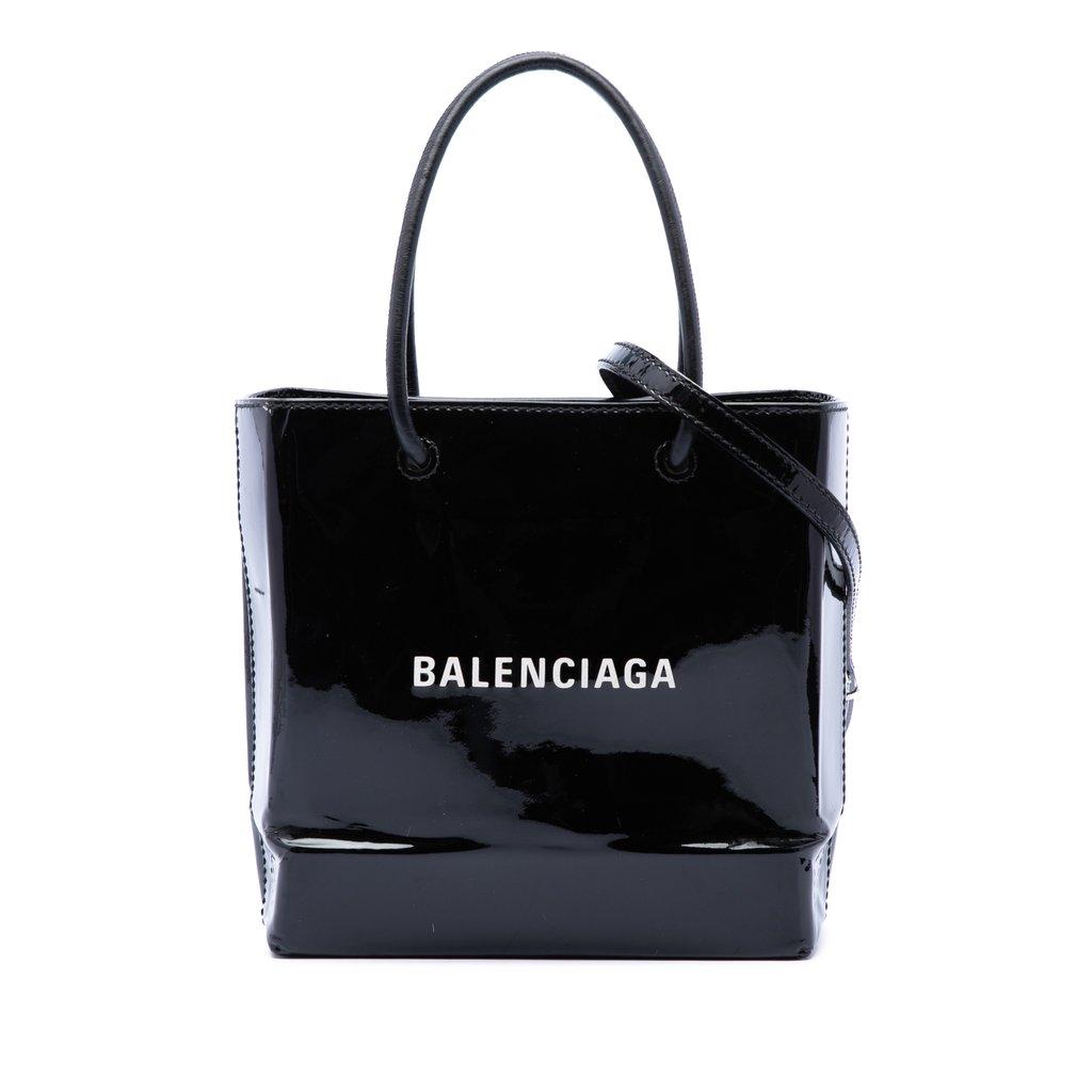 Balenciaga Patent Logo Shopping Tote XXS